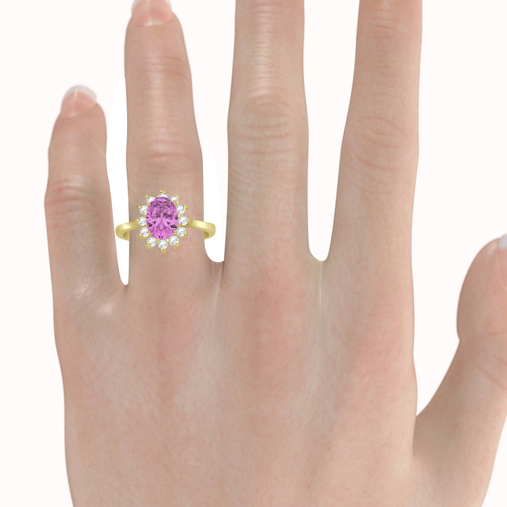 Lady Diana Oval Pink Sapphire & Diamond Ring 14k Yellow Gold (1.50 ctw)