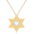 Jewish Star of David & Heart Pendant Necklace 14K Two-Tone Yellow Gold