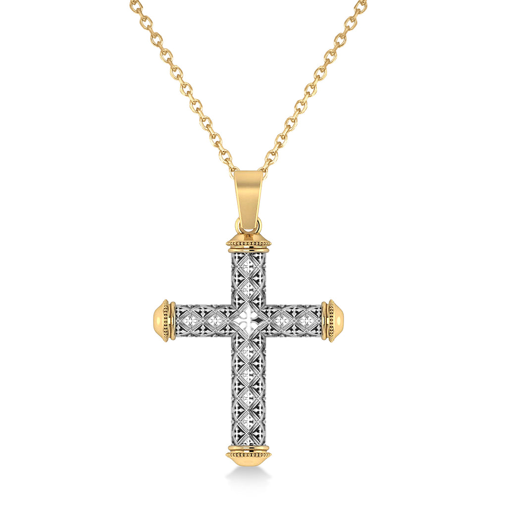 Designer Antique Cross Men's Pendant Necklace 14k Yellow Gold