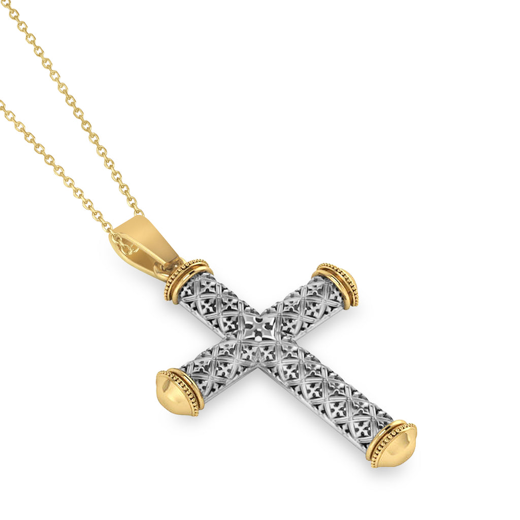 Designer Antique Cross Men's Pendant Necklace 14k Yellow Gold