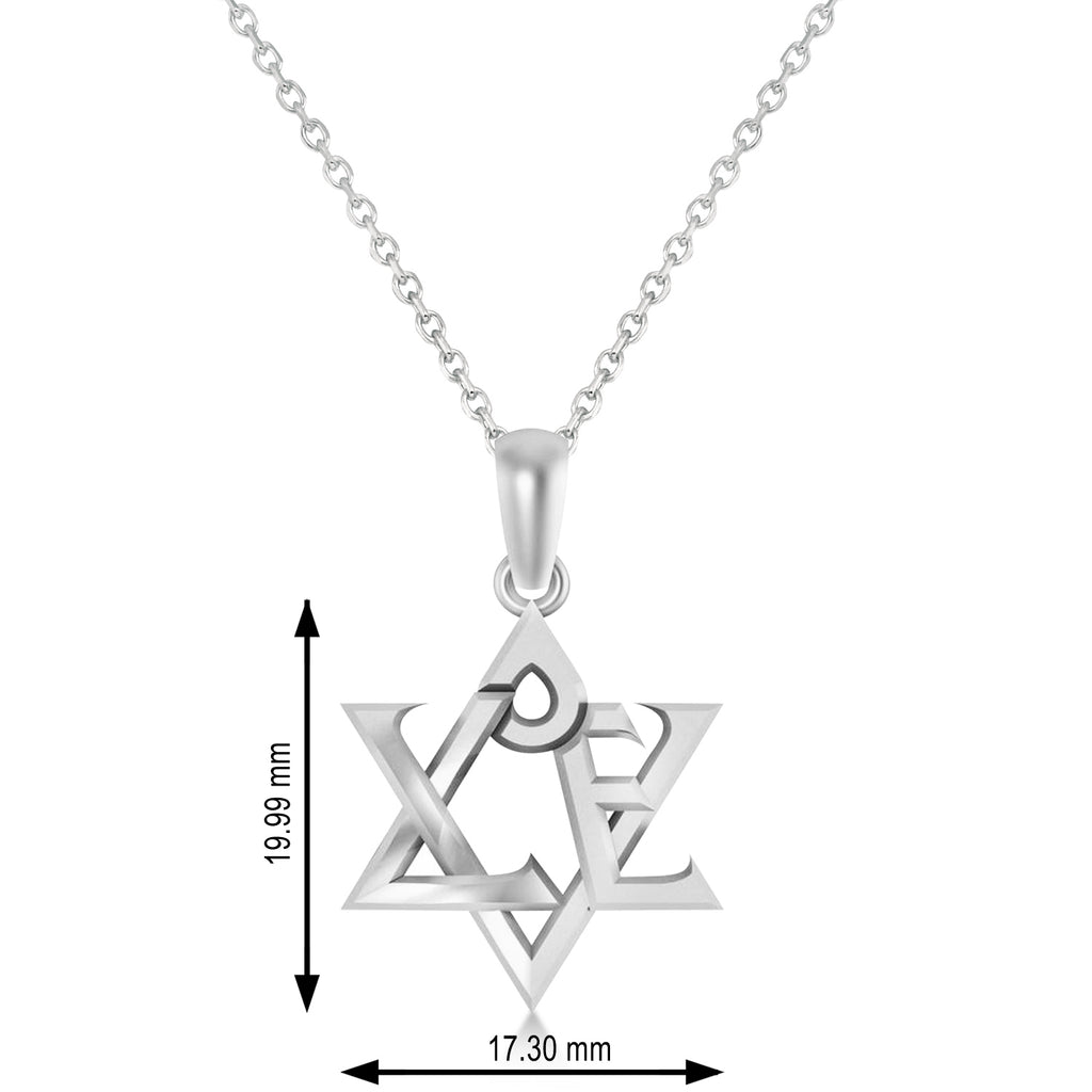 Love Jewish Star of David Pendant Necklace 14K White Gold