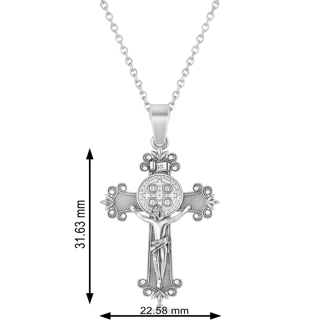 Cross Benedict Crucifix Pendant Necklace 14k White Gold