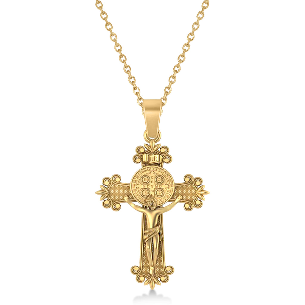 Cross Benedict Crucifix Pendant Necklace 14k Yellow Gold