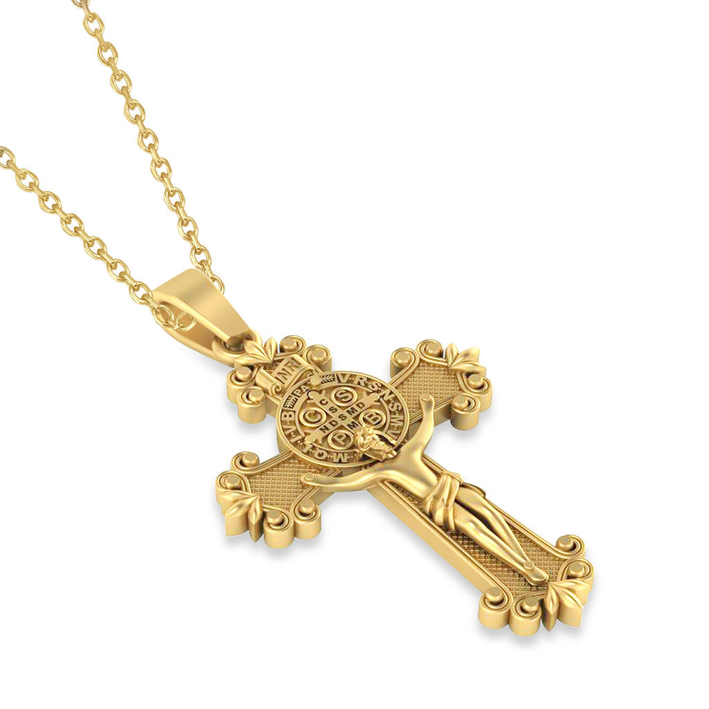 Cross Benedict Crucifix Pendant Necklace 14k Yellow Gold