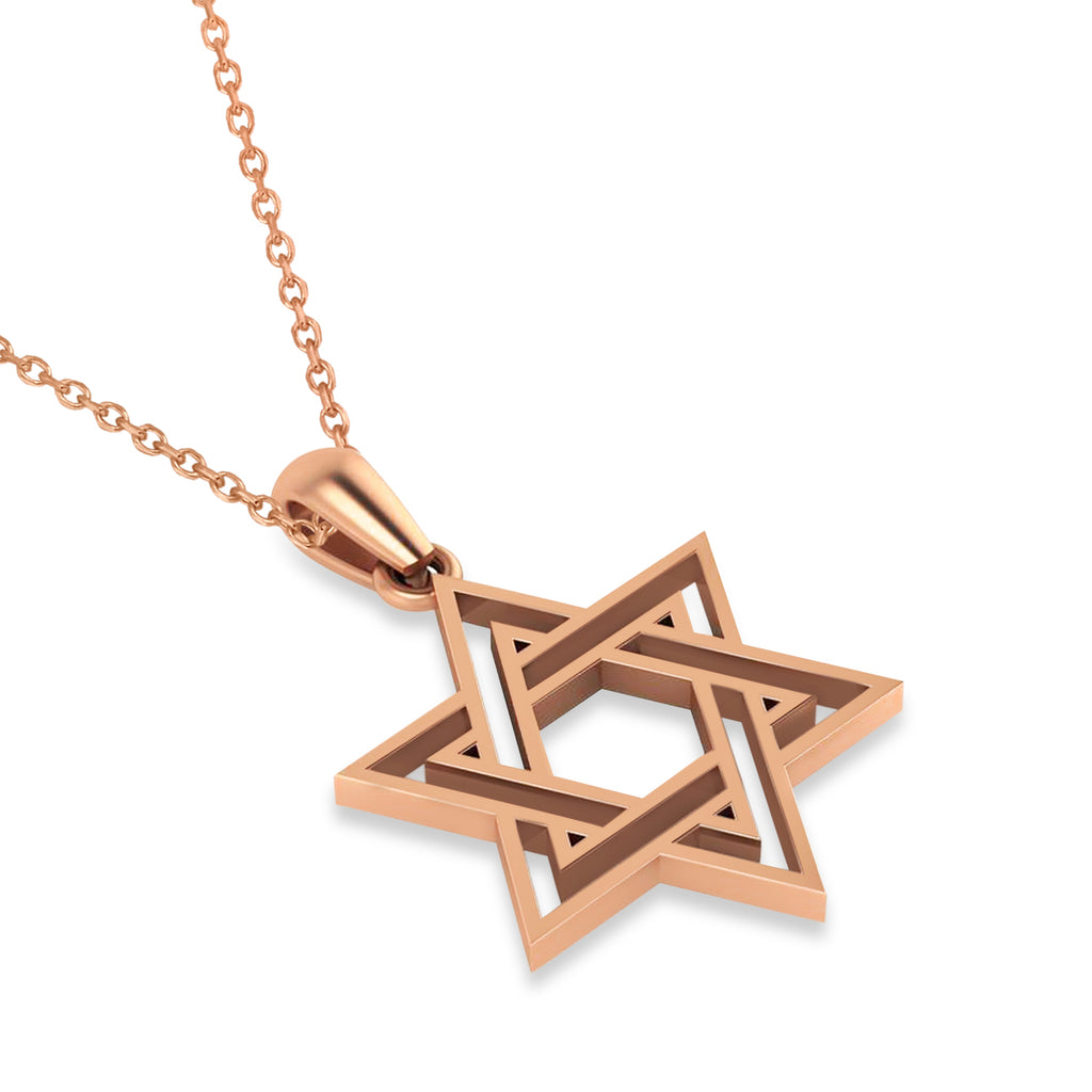 Jewish Star of David Pendant Necklace 14k Rose Gold