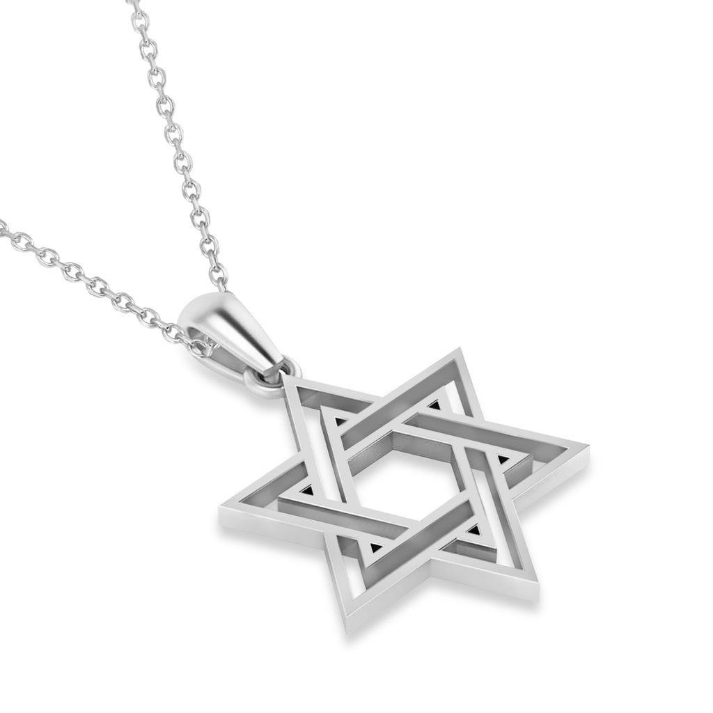 Jewish Star of David Pendant Necklace 14k White Gold