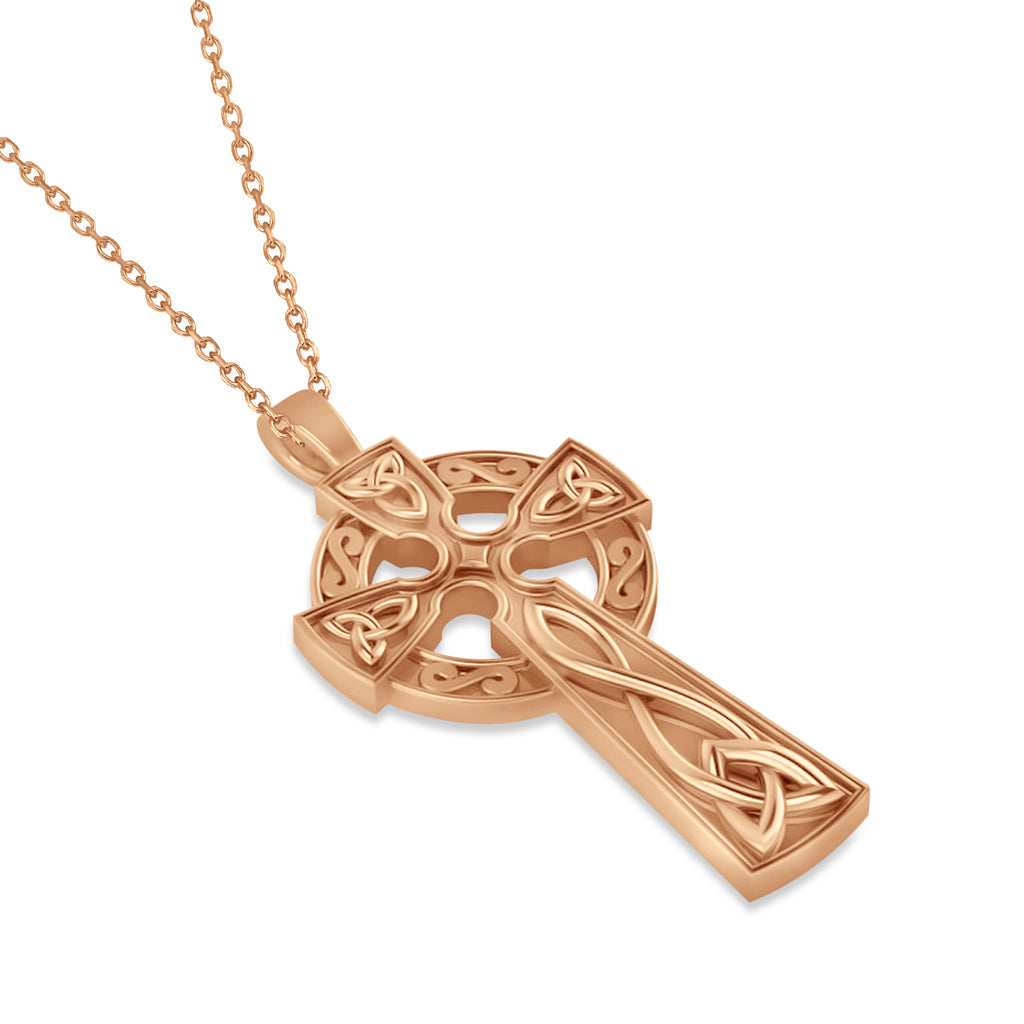 Religious Celtic Cross Pendant Necklace 14k Rose Gold