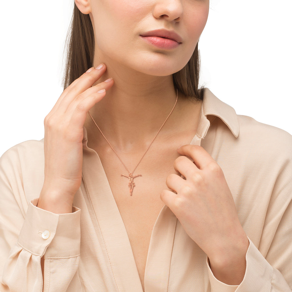Crucified Jesus Christ Pendant Necklace 14k Rose Gold