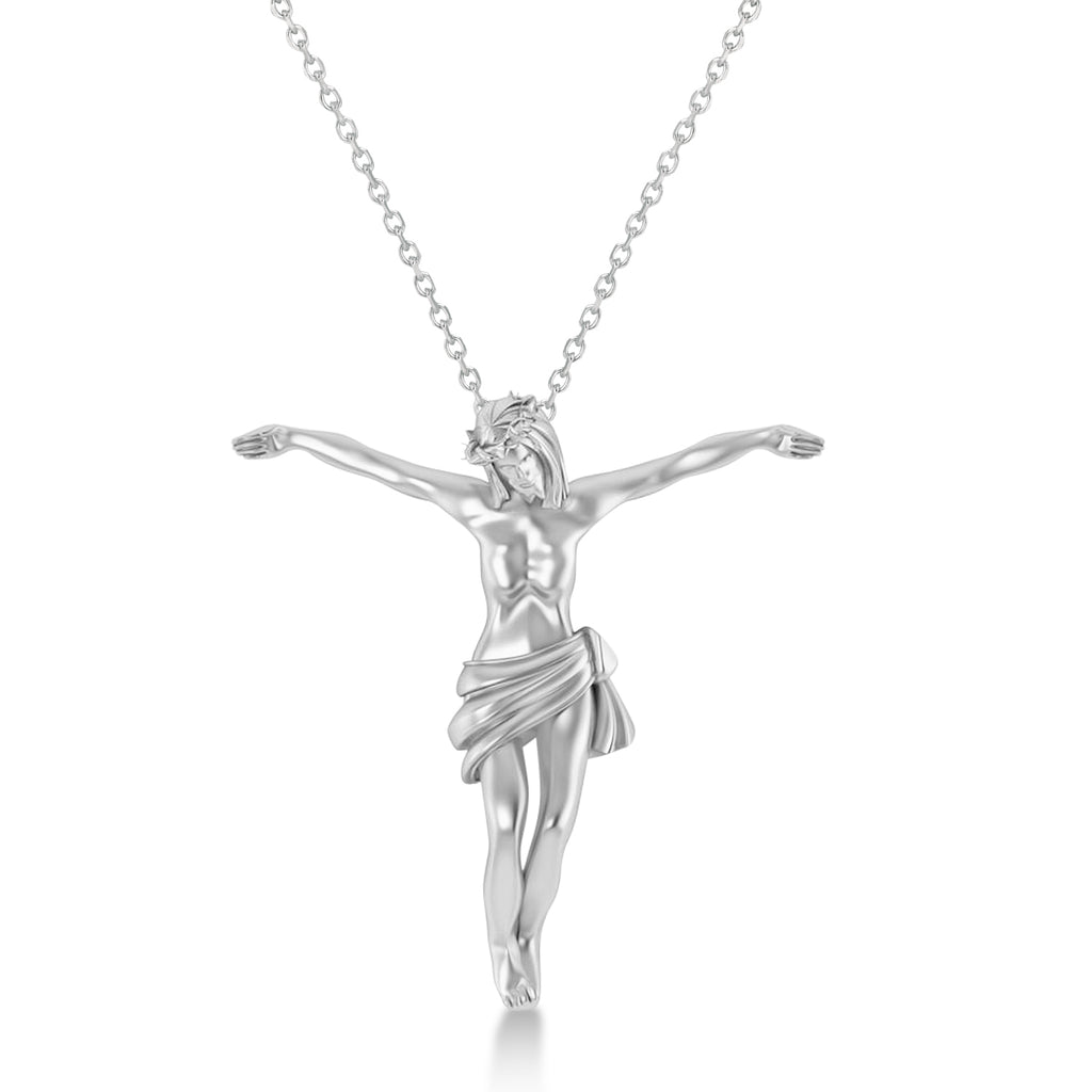 Crucified Jesus Christ Pendant Necklace 14k White Gold