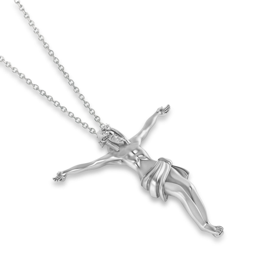 Crucified Jesus Christ Pendant Necklace 14k White Gold