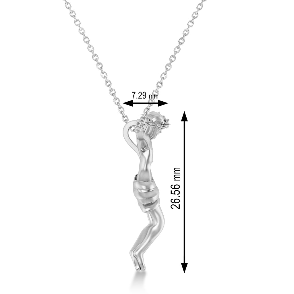 Crucified Jesus Christ Pendant Necklace 14k White Gold