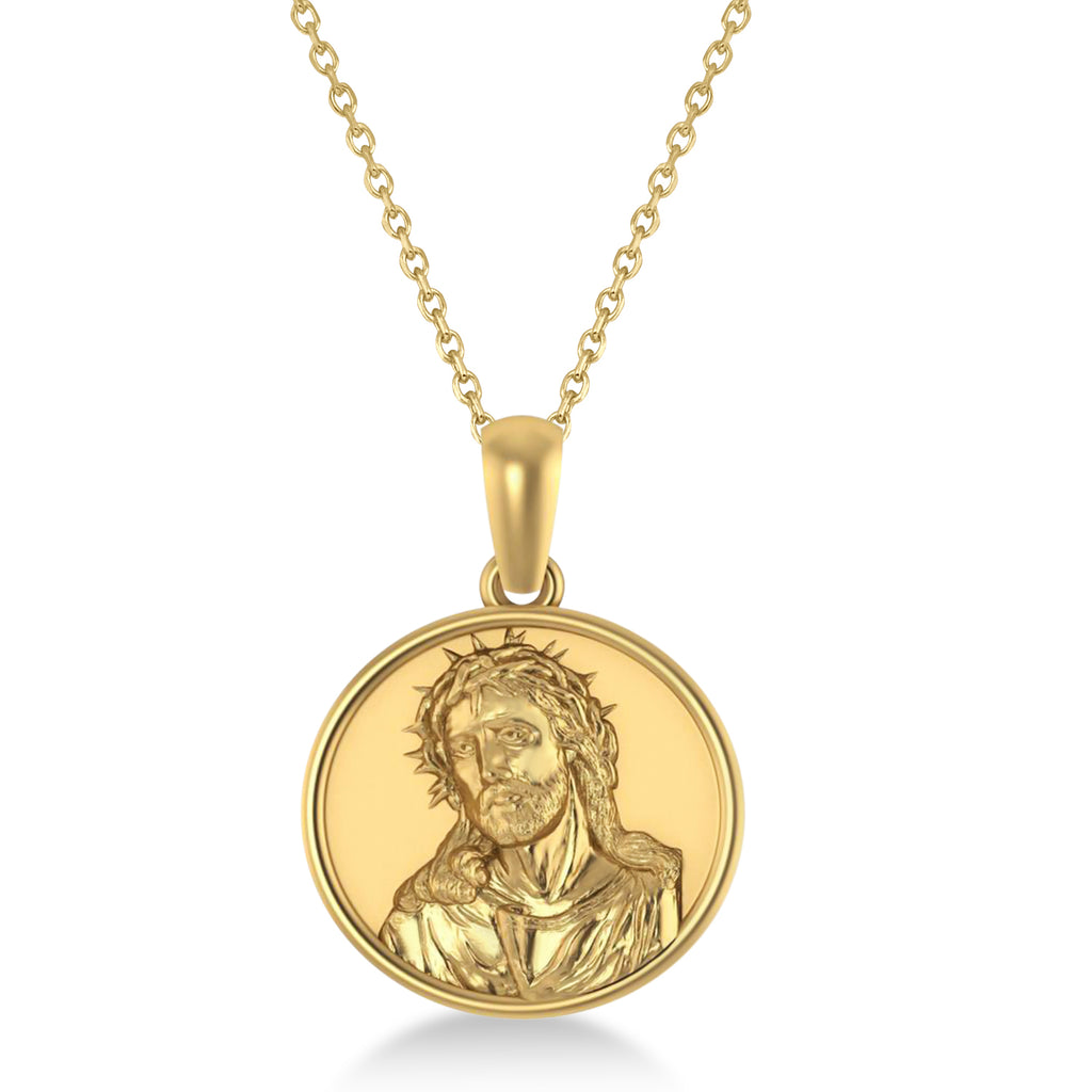 Jesus Christ Medal Pendant Necklace 14k Yellow Gold