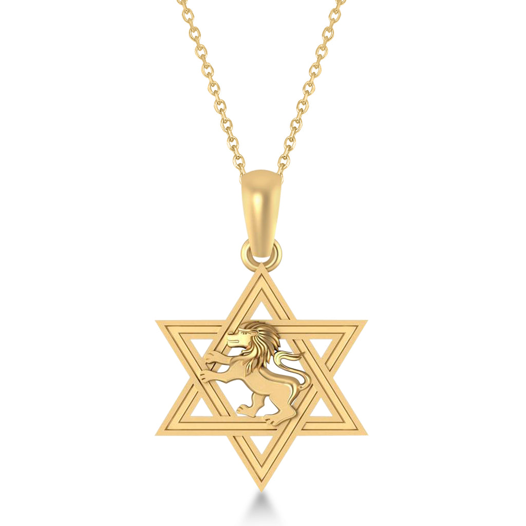 Star of David with Lion Pendant Necklace 14k Yellow Gold