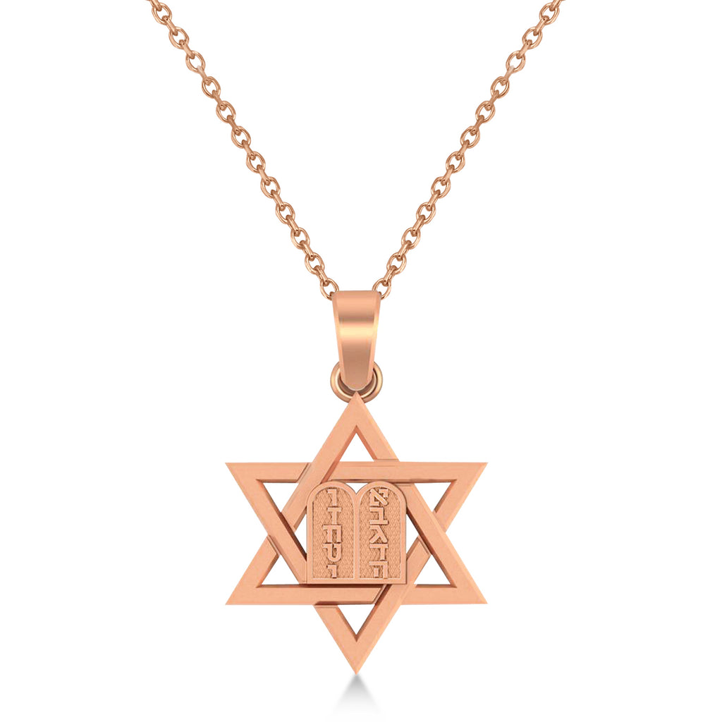 Jewish Star of David with Torah Pendant Necklace 14K Rose Gold