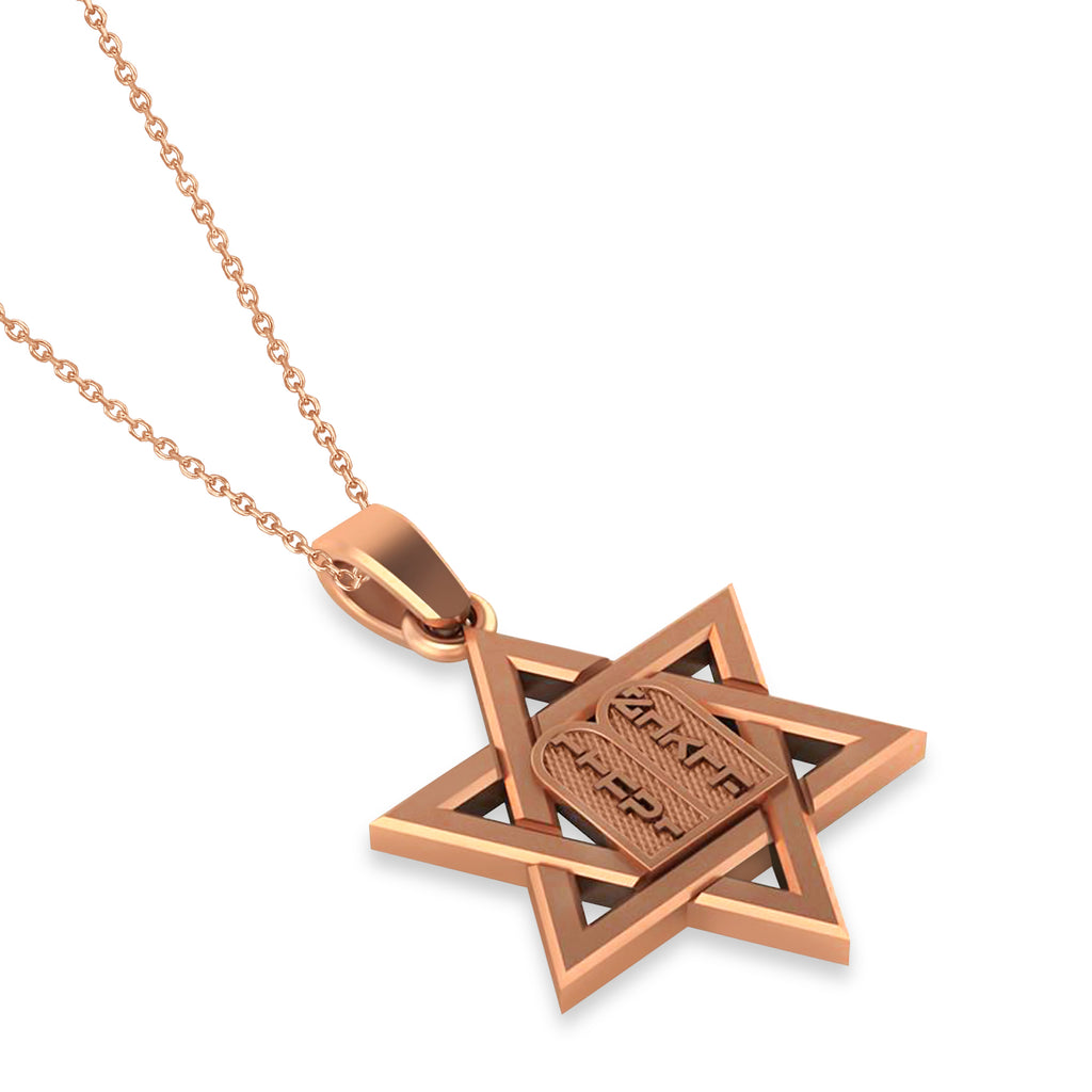 Jewish Star of David with Torah Pendant Necklace 14K Rose Gold