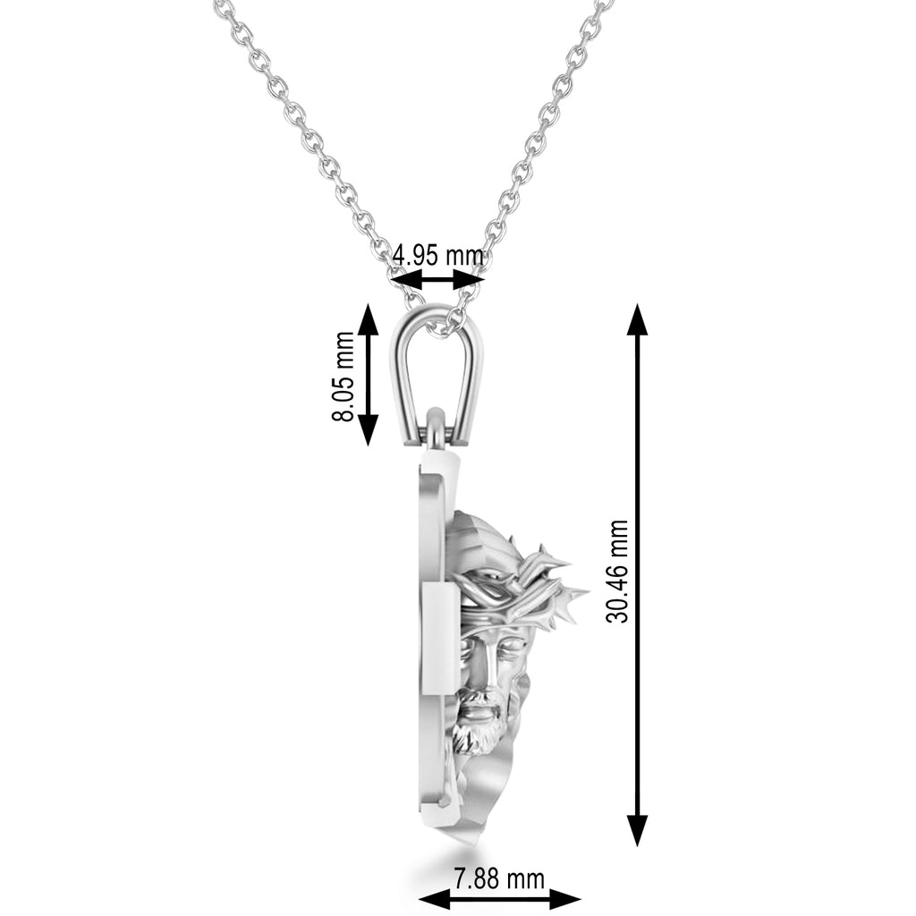 Jesus Christ Head Cross Men's Pendant Necklace 14k White Gold