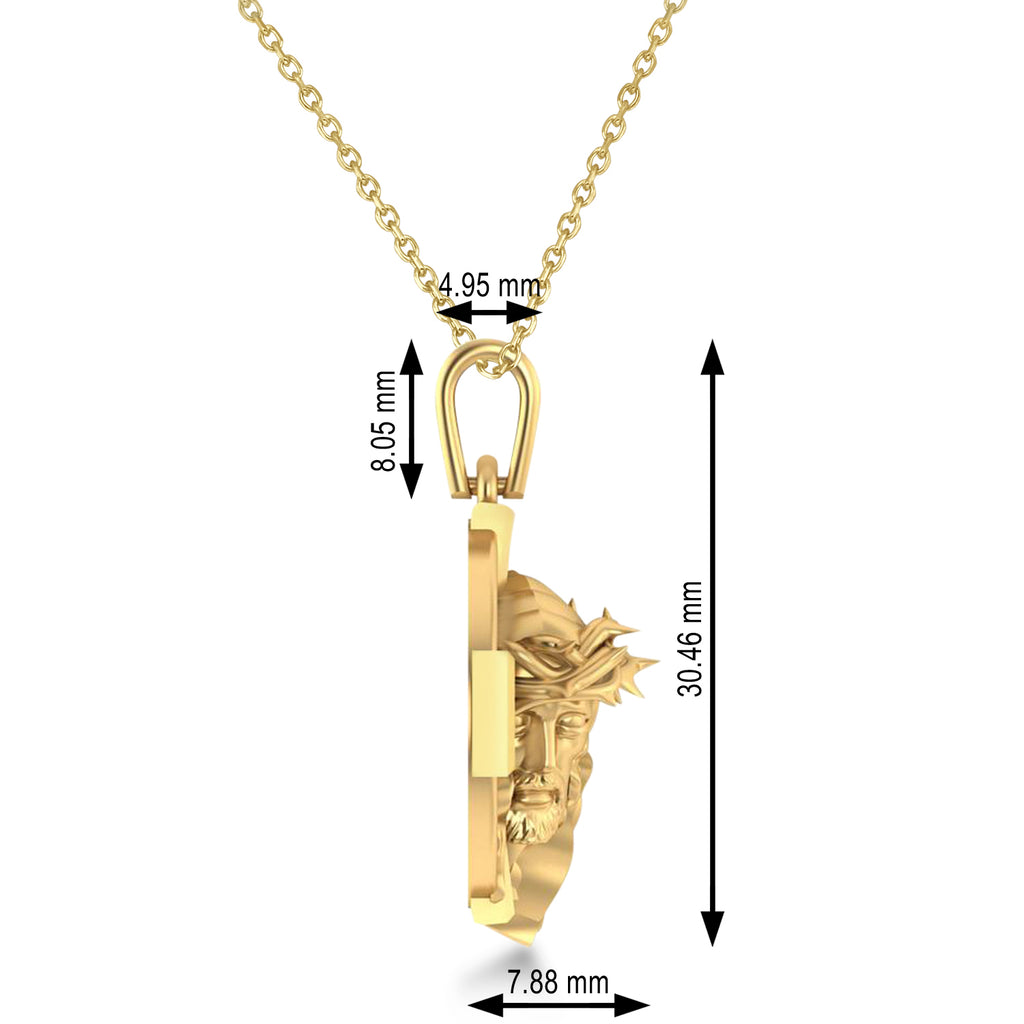 Jesus Christ Head Cross Men's Pendant Necklace 14k Yellow Gold