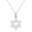 Jewish Star of David & Heart Pendant Necklace 14K White Gold