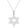 Star of David with Heart Pendant Necklace 14K White Gold