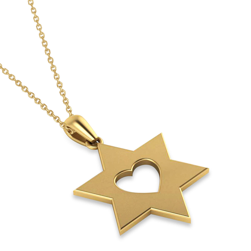 Star of David with Heart Pendant Necklace 14K Yellow Gold