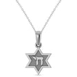 Jewish Star of David with Chai Pendant Necklace 14K White Gold