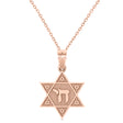 Jewish Star of David with Chai Pendant Necklace 14K Rose Gold