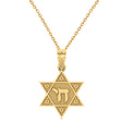Jewish Star of David with Chai Pendant Necklace 14K Yellow Gold