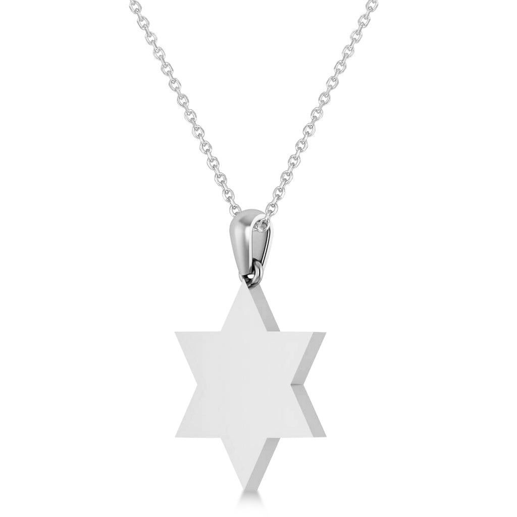 Jerusalem Motif Jewish Star of David Pendant Necklace 14K White Gold
