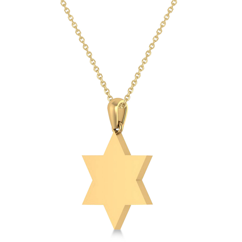 Jerusalem Motif Jewish Star of David Pendant Necklace 14K Yellow Gold