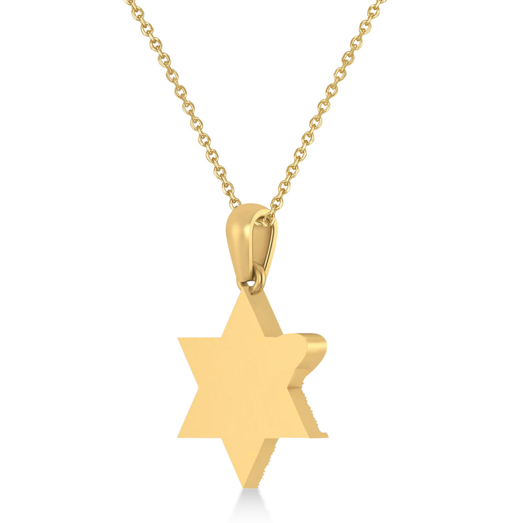 Jewish Star of David Shalom Pendant Necklace 14K Yellow Gold