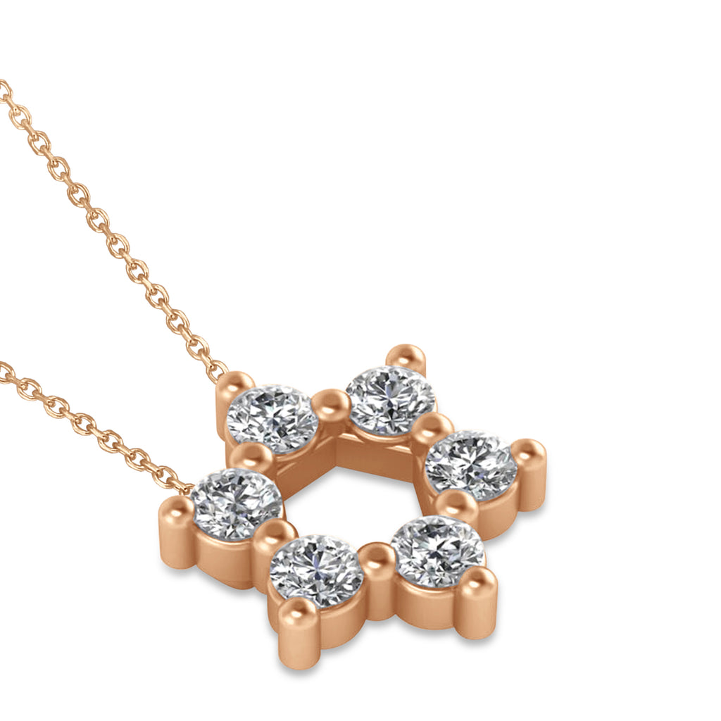 Jewish Star of David Diamond Pendant Necklace 14K Rose Gold (0.60ct)