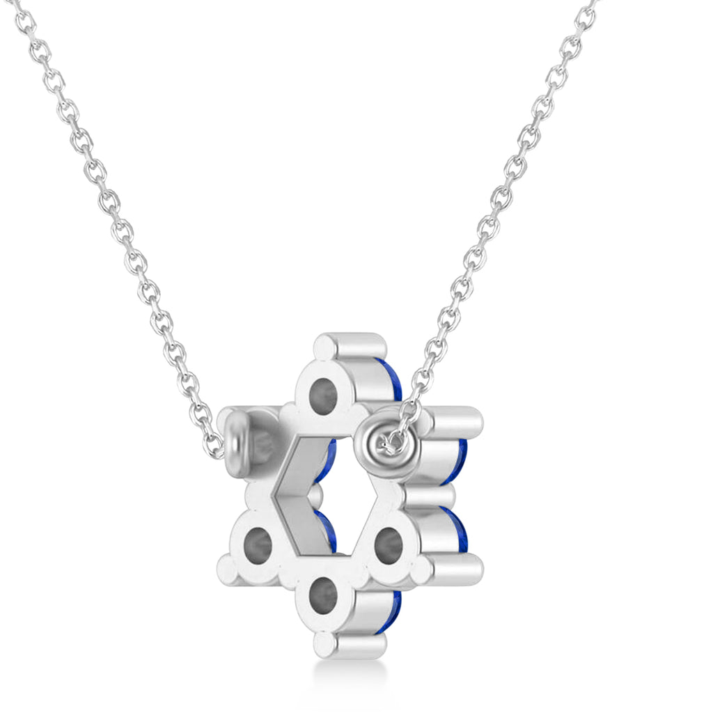 Blue Sapphire Jewish Star of David Pendant Necklace 14K White Gold (0.60ct)