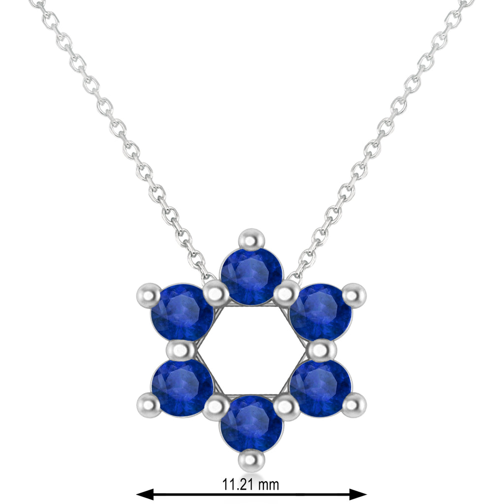 Blue Sapphire Jewish Star of David Pendant Necklace 14K White Gold (0.60ct)