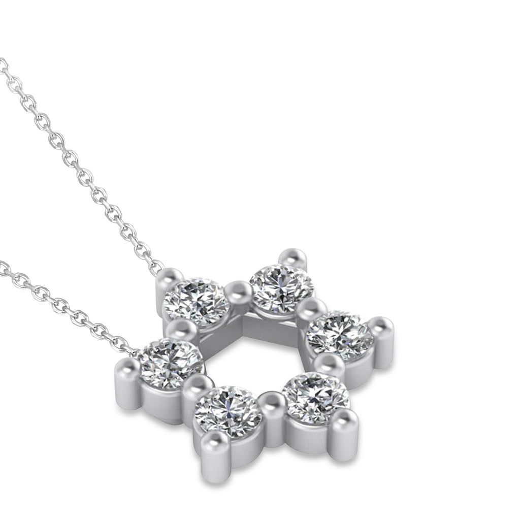 Jewish Star of David Diamond Pendant Necklace 14K White Gold (0.60ct)
