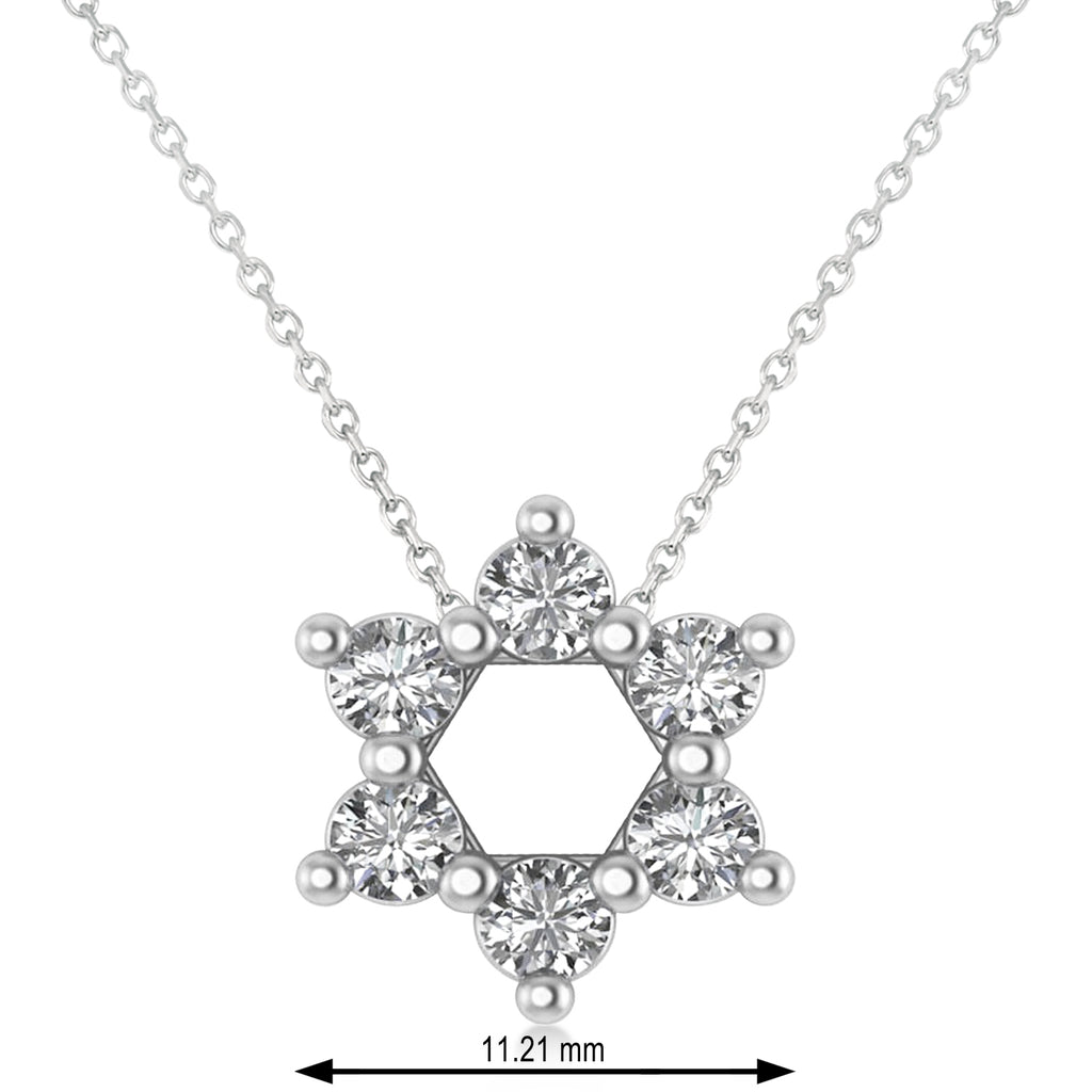 Jewish Star of David Diamond Pendant Necklace 14K White Gold (0.60ct)