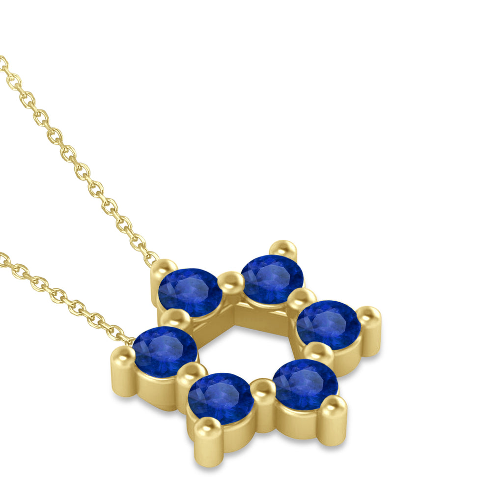 Blue Sapphire Jewish Star of David Pendant Necklace 14K Yellow Gold (0.60ct)
