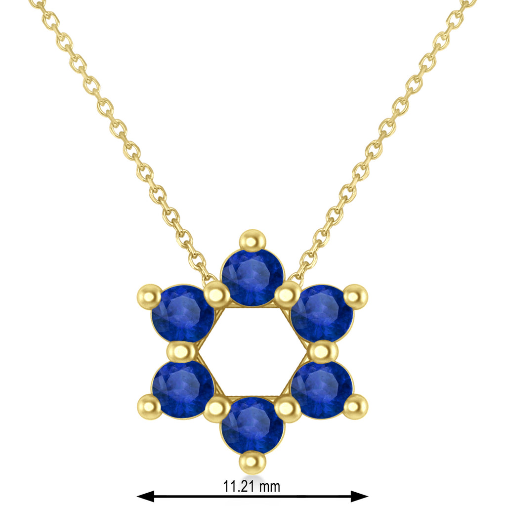 Blue Sapphire Jewish Star of David Pendant Necklace 14K Yellow Gold (0.60ct)