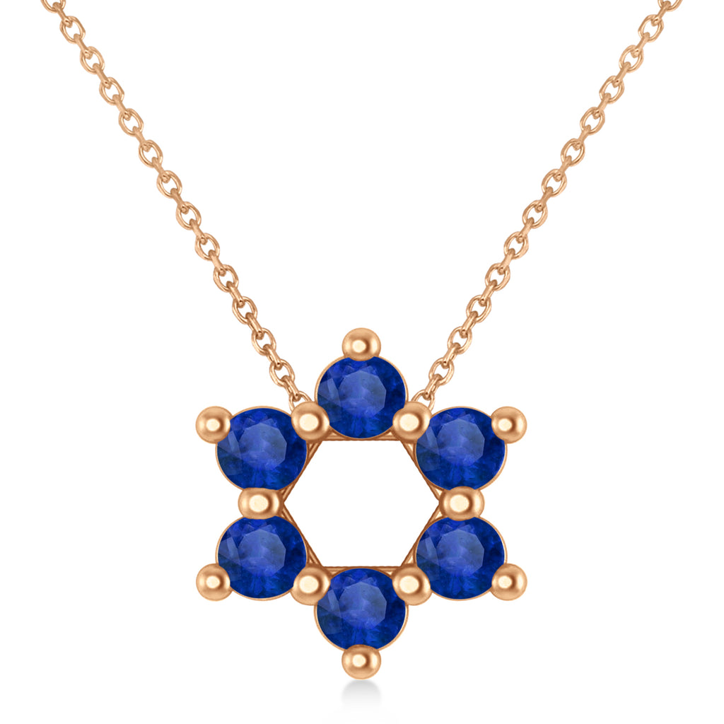 Star of David Lab Blue Sapphire Pendant Necklace 14K Rose Gold (0.60ct)