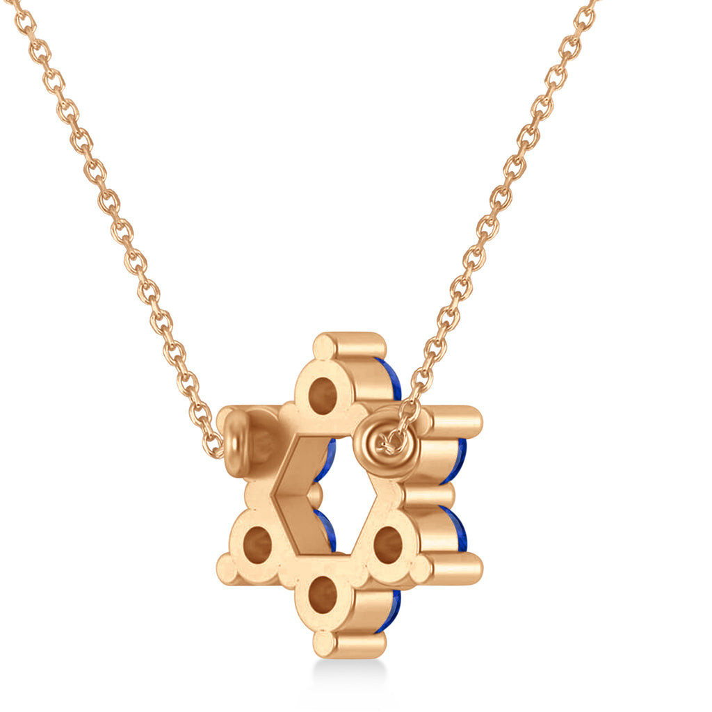 Star of David Lab Blue Sapphire Pendant Necklace 14K Rose Gold (0.60ct)