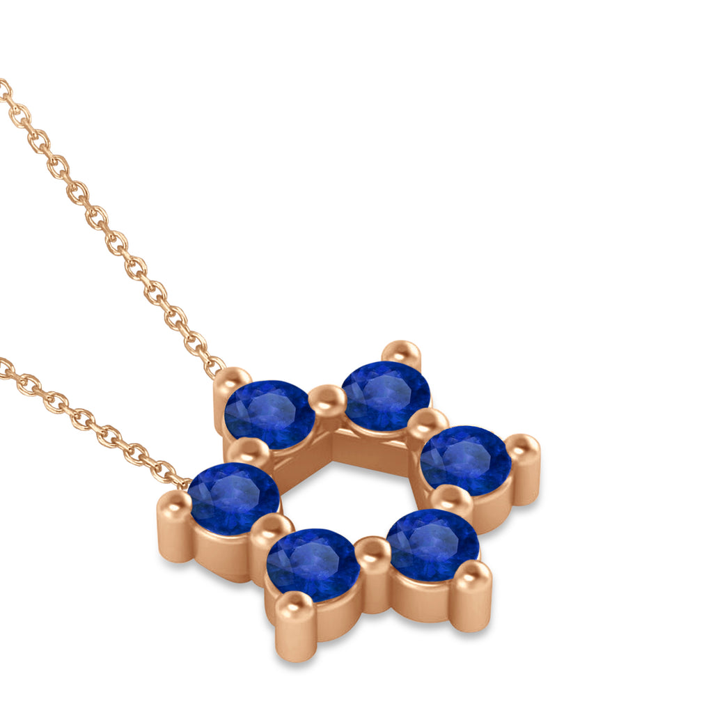 Star of David Lab Blue Sapphire Pendant Necklace 14K Rose Gold (0.60ct)