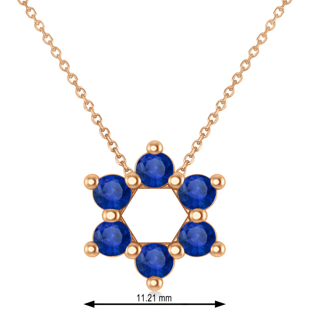 Star of David Lab Blue Sapphire Pendant Necklace 14K Rose Gold (0.60ct)
