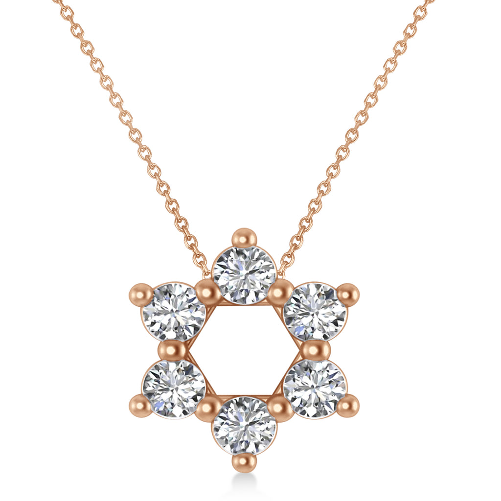 Star of David Diamond Pendant Necklace 14K Rose Gold (0.90ct)