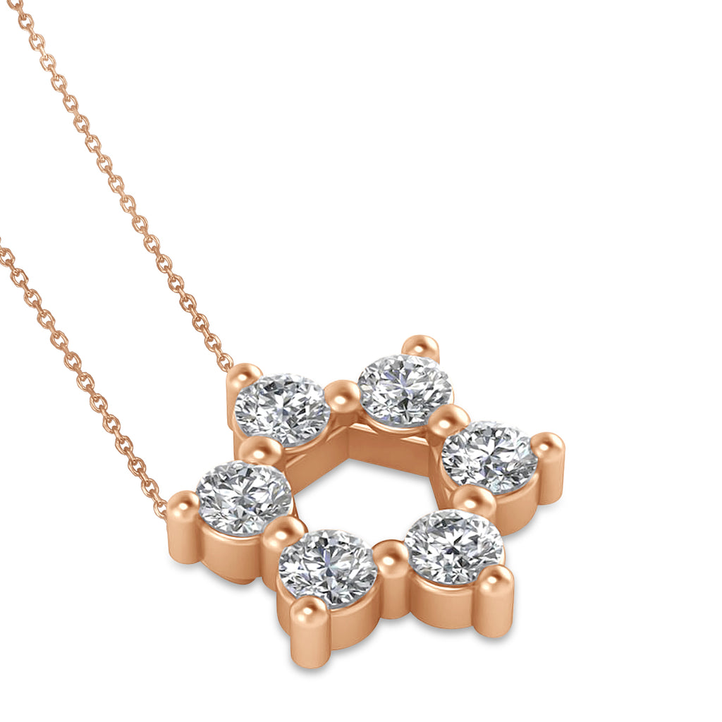 Star of David Diamond Pendant Necklace 14K Rose Gold (0.90ct)