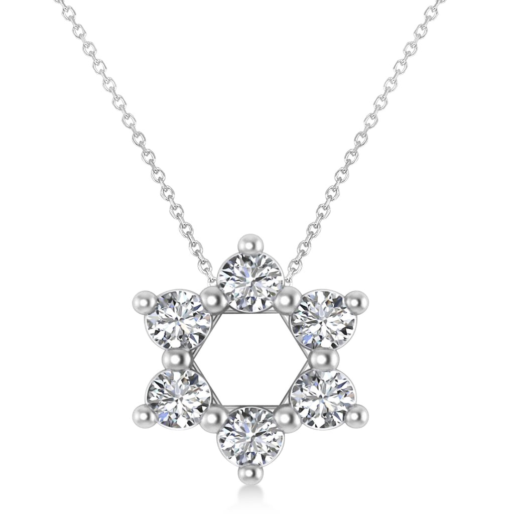 Star of David Diamond Pendant Necklace 14K White Gold (0.90ct)