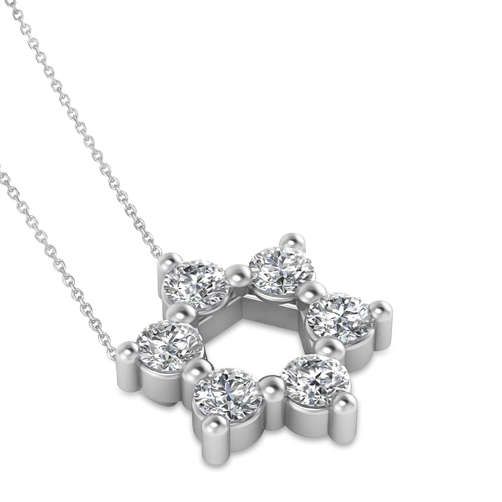 Star of David Diamond Pendant Necklace 14K White Gold (0.90ct)