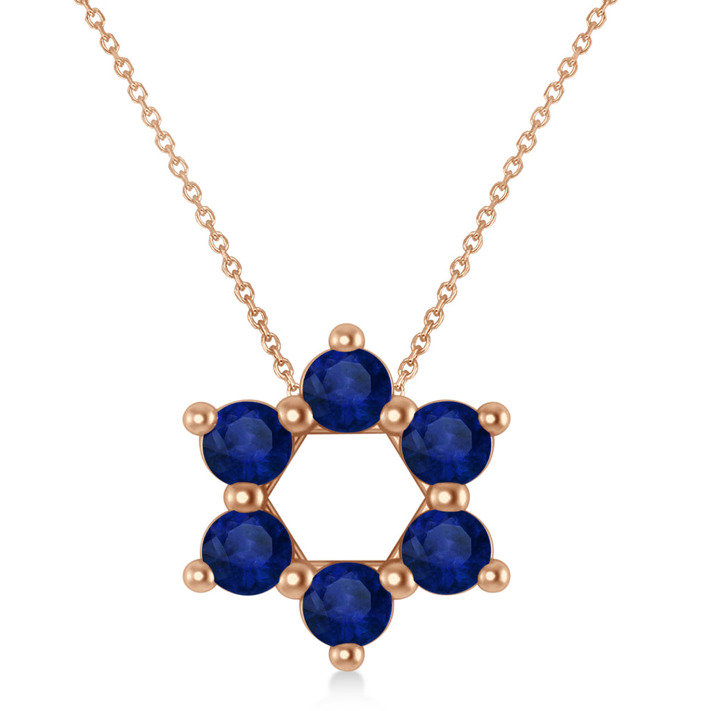Star of David Blue Sapphire Pendant Necklace 14K Rose Gold (1.20ct)