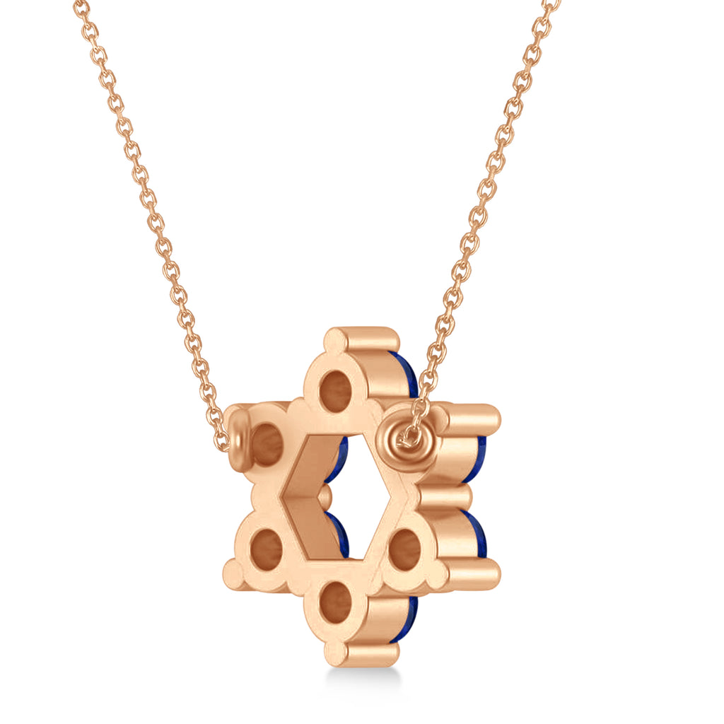 Star of David Blue Sapphire Pendant Necklace 14K Rose Gold (1.20ct)