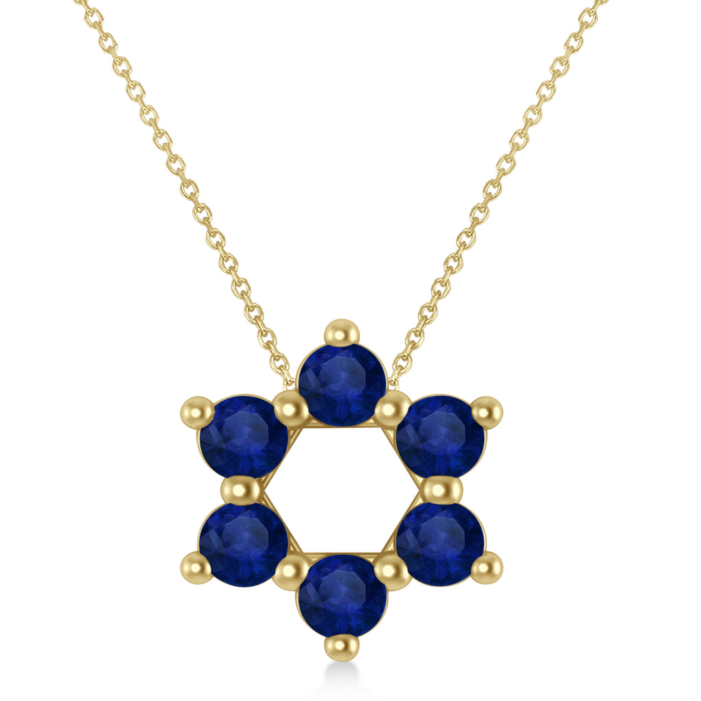 Star of David Blue Sapphire Pendant Necklace 14K Yellow Gold (1.20ct)