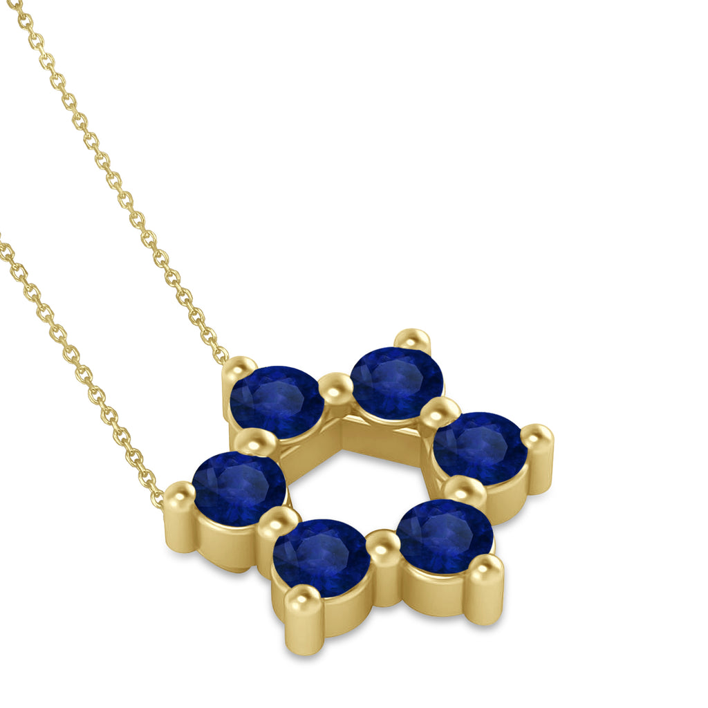 Star of David Blue Sapphire Pendant Necklace 14K Yellow Gold (1.20ct)