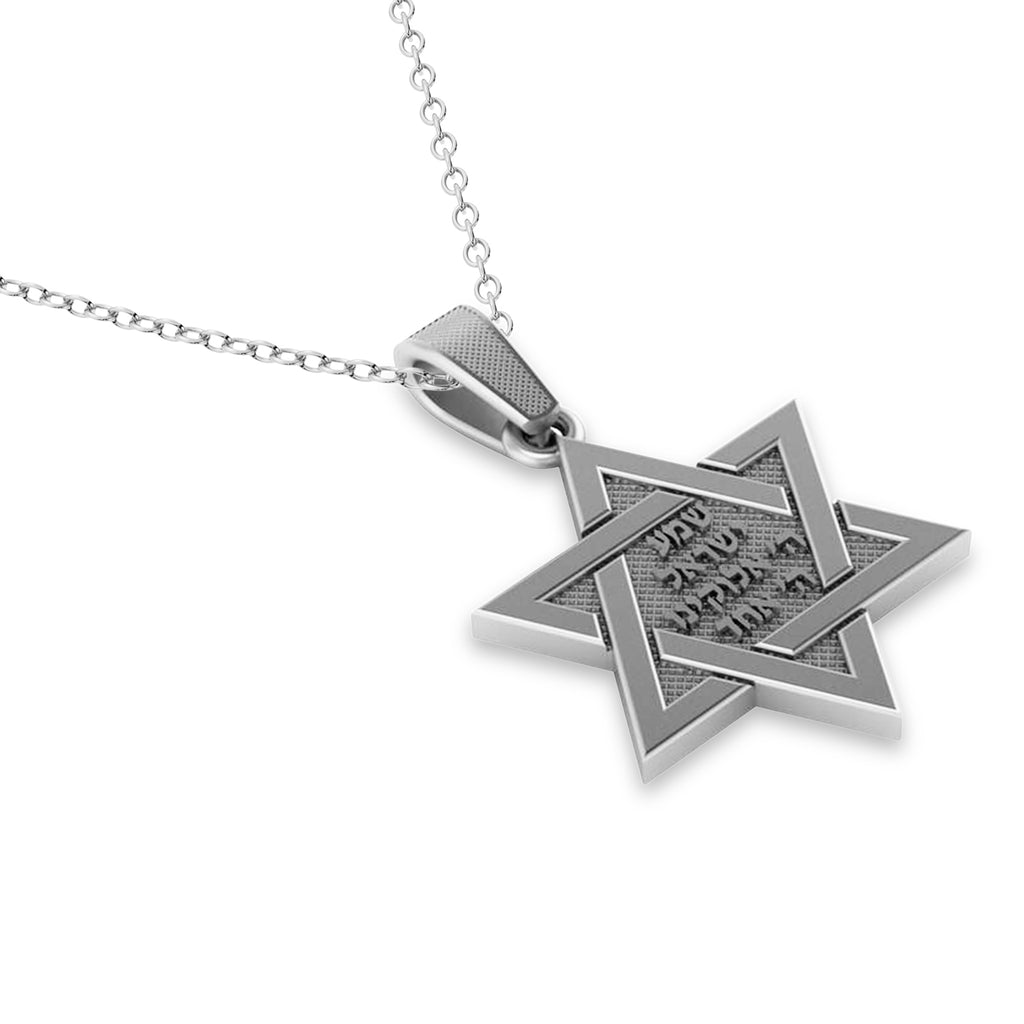 Jewish Star of David Pendant Necklace 14K White Gold